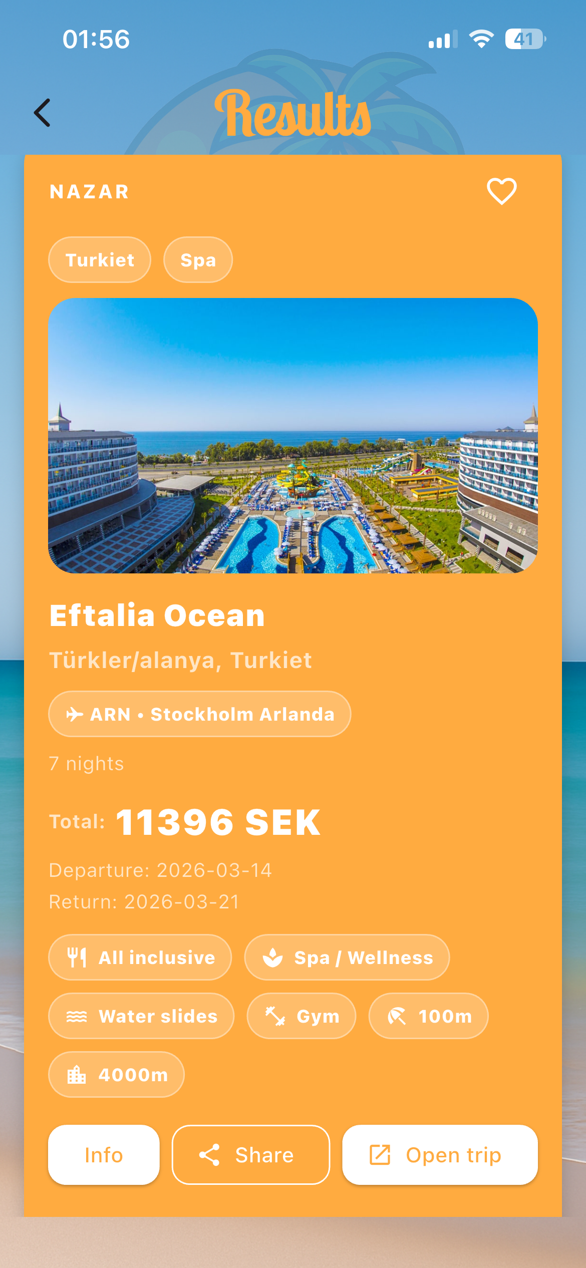 SurpriseTrip orange result screen